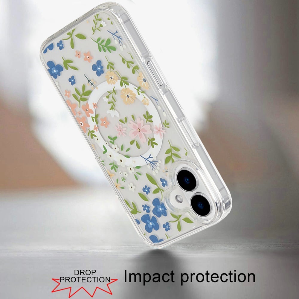 For Apple iPhone 16 Plus Cute Fashion Pattern Design, Durable Shockproof Slim TPU Hard Back, MagSafe Compatible Case Cover Nightly Floral