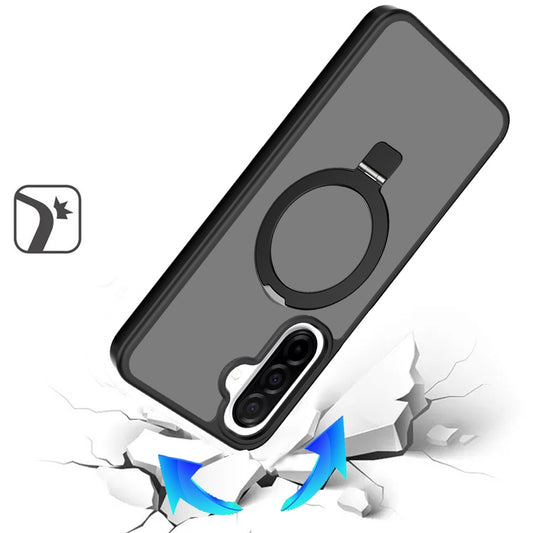 Phone Case for Samsung Galaxy A27 Magnetic Ring Stand Full Rotation Matte Shockproof Grip Anti Slip Durable Camera Protection Hybrid Cover