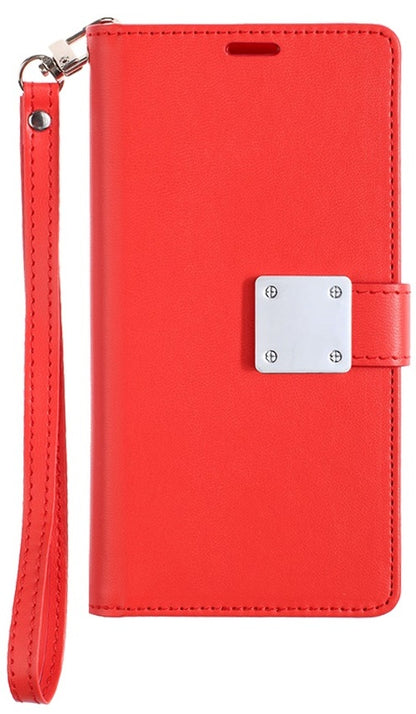 For Apple iPhone 15 Wallet Cases PU Leather with Credit Card /ID /Cash Holder Slot Dual Flip Book Pouch, Stand and Strap Case Cover Red
