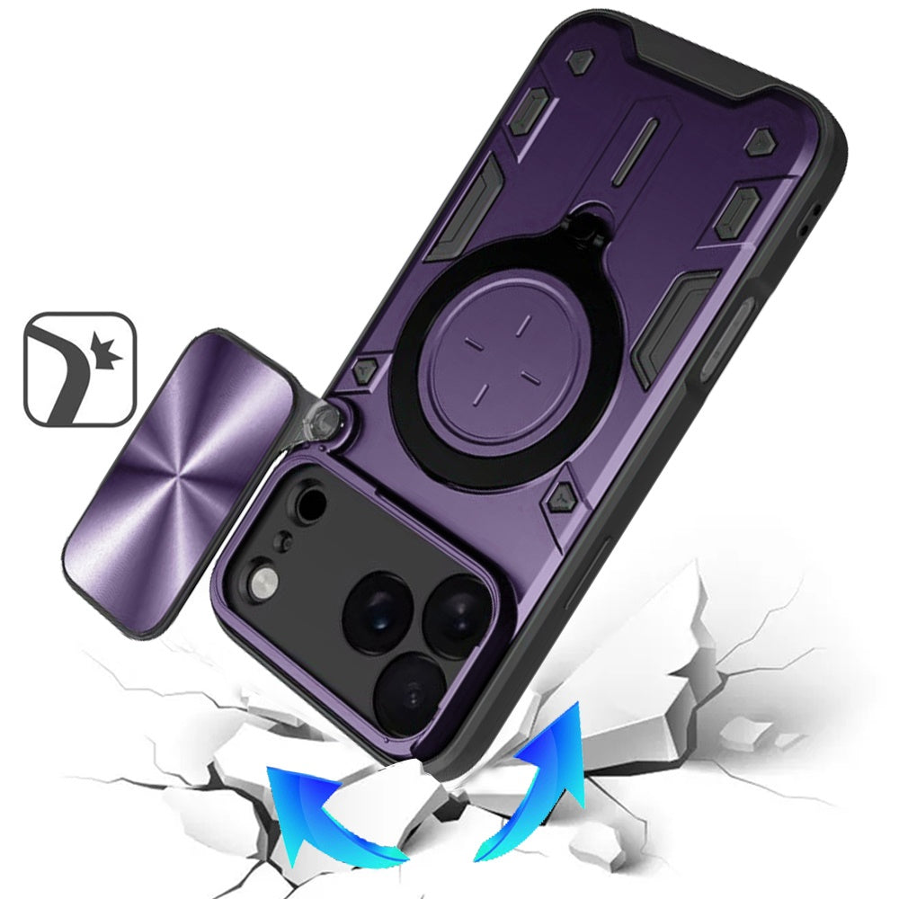 Phone Case for Apple iPhone 18 Pro Magnetic Ring Stand Shockproof Hybrid Full Camera Slide Guard Anti Slip Heavy Duty Protective Armor Cover Purple