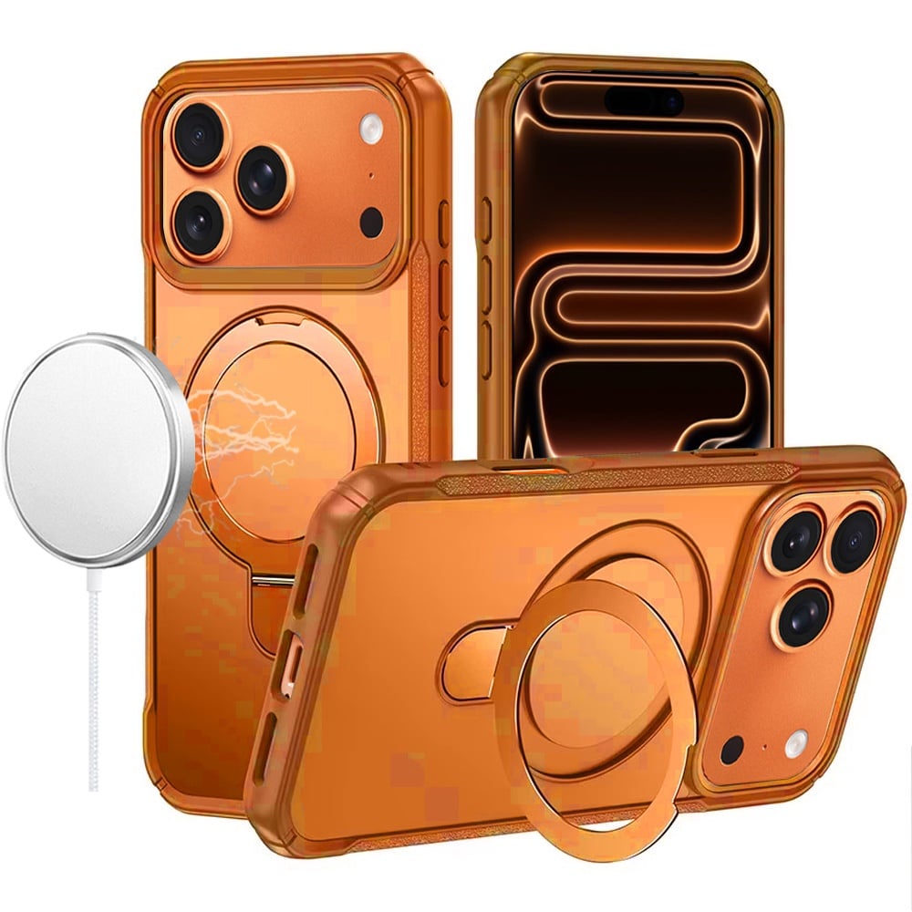 For Apple iPhone 17 Pro (6.3") Matte Finish Magnetic Ring Hybrid Protective Invisible Kickstand Magsafe Compatible Case Cover Cosmic Orange
