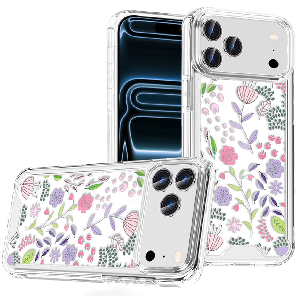 Phone Case for Apple iPhone 17 Pro Max (6.9") Beautiful Floral TPU Shockproof Hybrid Rubber PC Slim Lightweight Protective Designer Pattern Cover Purple and Green Wildflowers