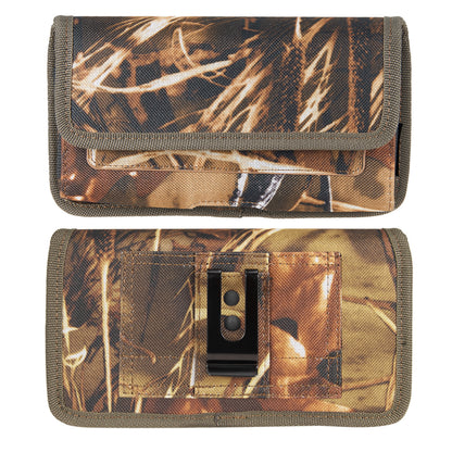 For Apple iPhone 16 (6.1") Universal Camo Leather Horizontal Holster Pouch with Credit Card Slots Wallet & Belt Loop Clip Carrying (Fits 6.1 inch) [Camouflage]