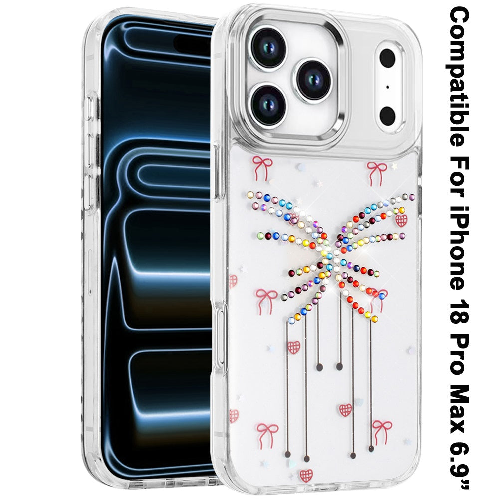 Phone Case for Apple iPhone 18 Pro Max Butterfly Resin Epoxy Diamond Bling Metal Edge Shockproof Hybrid Luxury Protective Durable Stylish Fashion Grip Cover