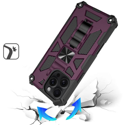 Phone Case for Apple iPhone 16 Pro Max Built in Magnetic Hiden Kickstand Shockproof Rugged Armor Grip Hybrid Heavy Duty Anti Slip Protective Style Cover Purple
