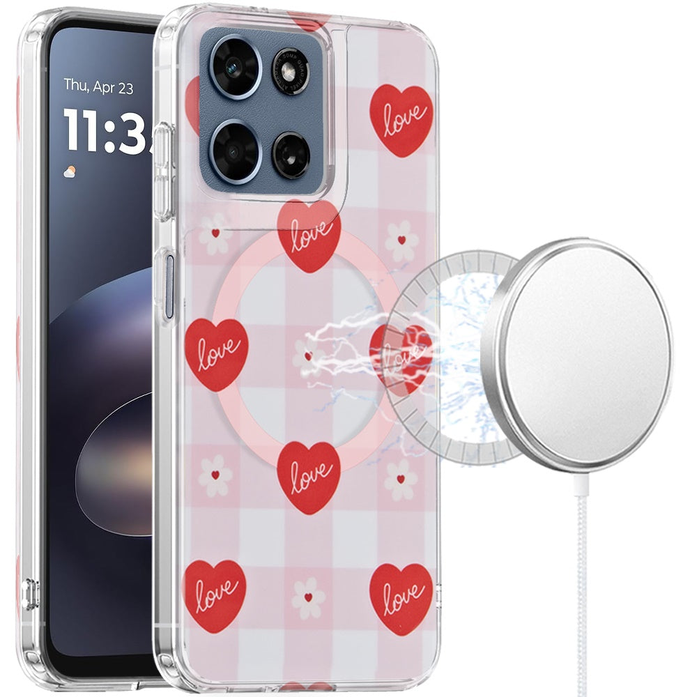 Phone Case for Motorola Moto G Play 5G 2026 Shockproof Dual Layer TPU IMD Print Rugged Anti-Slip Grip Drop Protection Scratch Resistant Slim Fit Glossy Floral Heart Aesthetic Cover