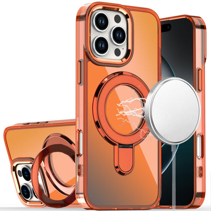 For iPhone 16 Pro Max (6.9") Chrome Hybrid with Rotating Magnetic Circle Ring Stand, Slim Shockproof Hybrid Protector Cosmic Orange