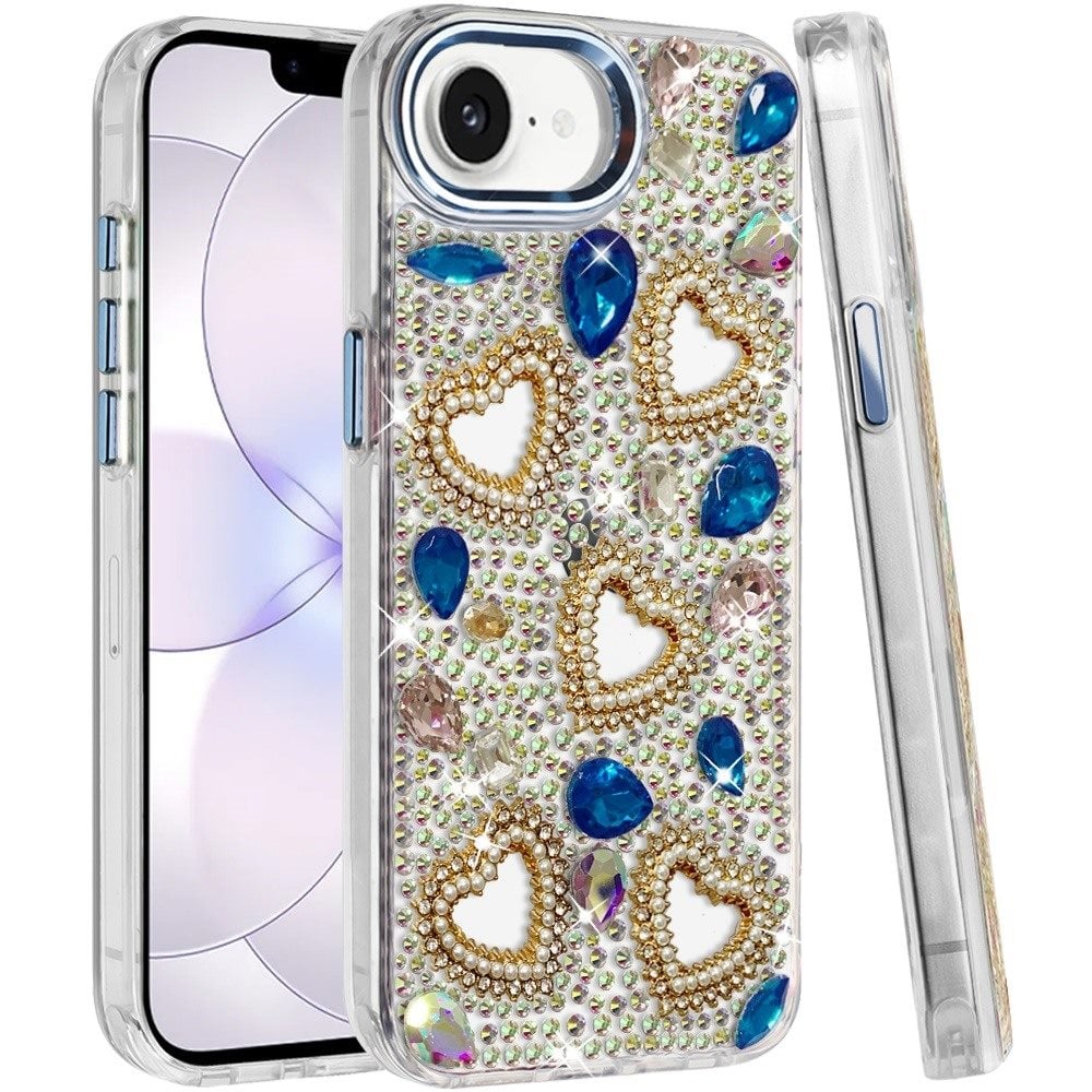 Phone Case for Samsung Galaxy A27 Luxury Crystal Heart Rhinestone Diamond Bling Shockproof Hybrid Glitter Protective Stylish Durable Grip Cover