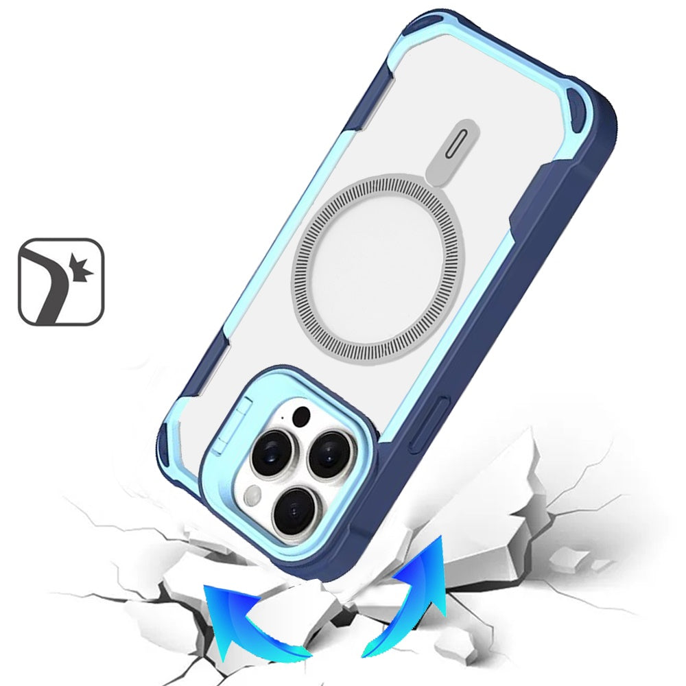 For Apple iPhone 15 Magnetic Circle Hybrid with Camera Stand, Compatible with MagSafe, Shockproof Protective Case Cover