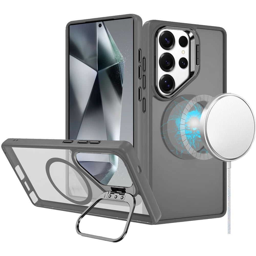 For Samsung Galaxy S25 /S24 Heavy Duty Metallic Hybrid Tough TPU with Camera Ring Stand, MagSafe Compatible, Rugged Drop Protection Case Cover
