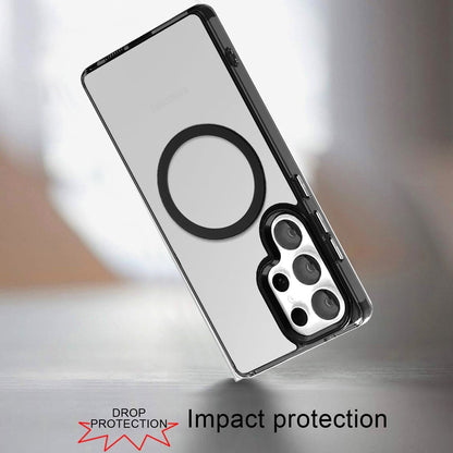 For Samsung Galaxy S24 Ultra Transparent Back Hybrid Case - Magnetic Circle, Color Frame, Metal Buttons, MagSafe Compatible Case Cover