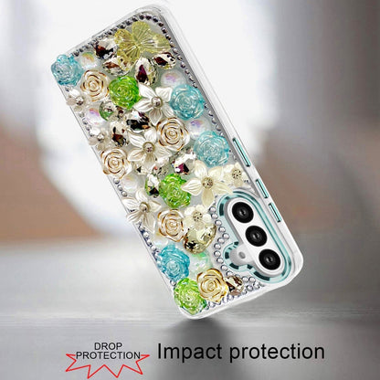 Luxury Rose Bling Rhinestone Glitter Floral Hybrid Shockproof Stylish Protective Designer Ornament Sparkle
