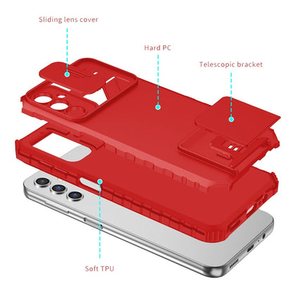 For Samsung Galaxy A15 5G Hybrid Hard PC & TPU Rubber Shockproof with Kickstand & Covered Camera Protection Case Cover Red