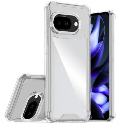 For Google Pixel 9A Clear Colored Shockproof Transparent Hard PC + Rubber TPU Hybrid Bumper Shell Slim Protective Case Cover Clear+Clear