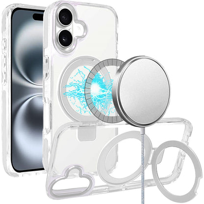 For Apple iPhone 16 Plus (6.7") Hybrid Transparent Circle Back Ring Kickstand [Compatible with MagSafe] Shockproof Color Frame Bumper Case Cover