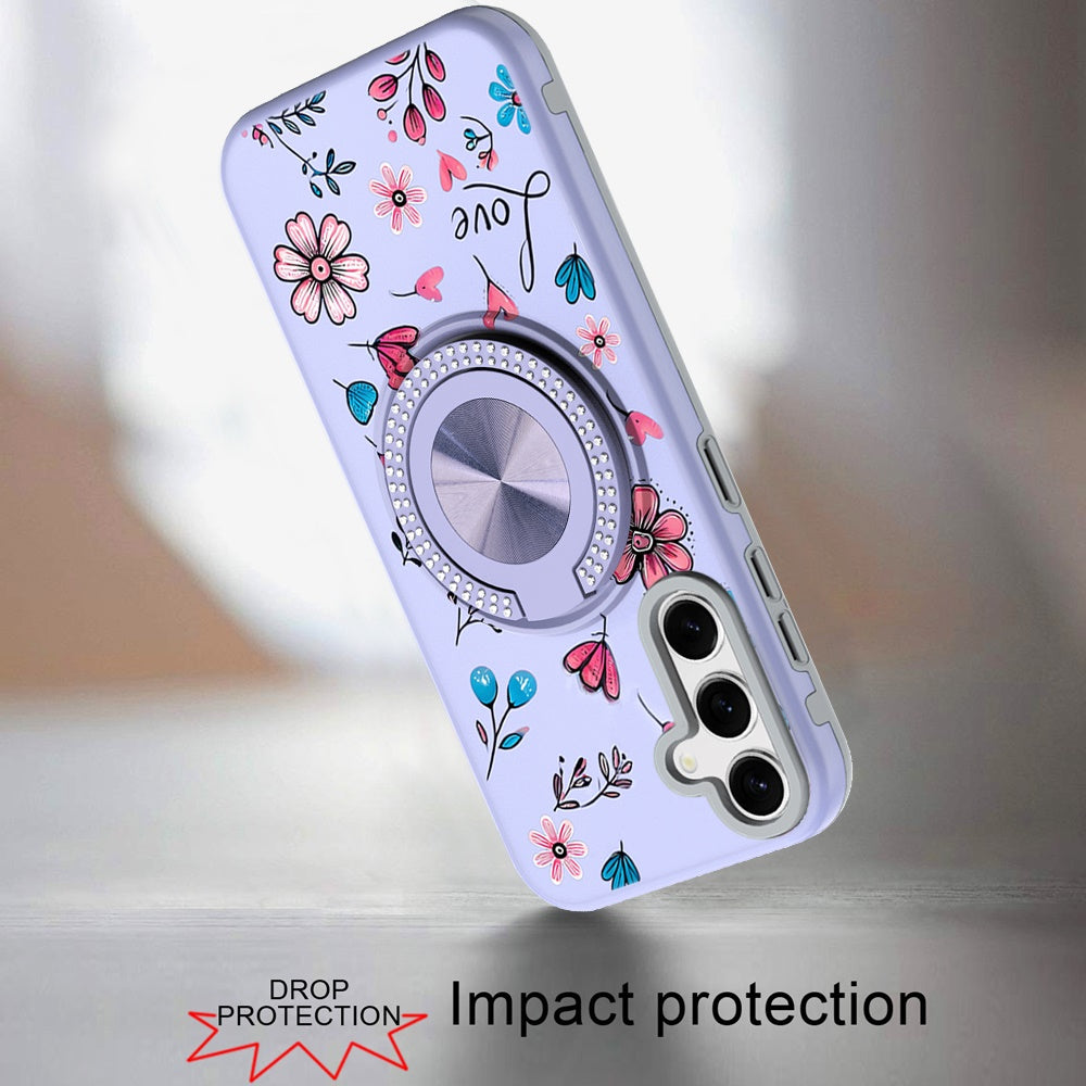 Phone Case for Samsung Galaxy S26 FE /Fan Edition Magnetic Ring Stand Matte Metal Hybrid Car Mount Friendly Shockproof Rotational Grip Diamond Design Pattern Cover Purple