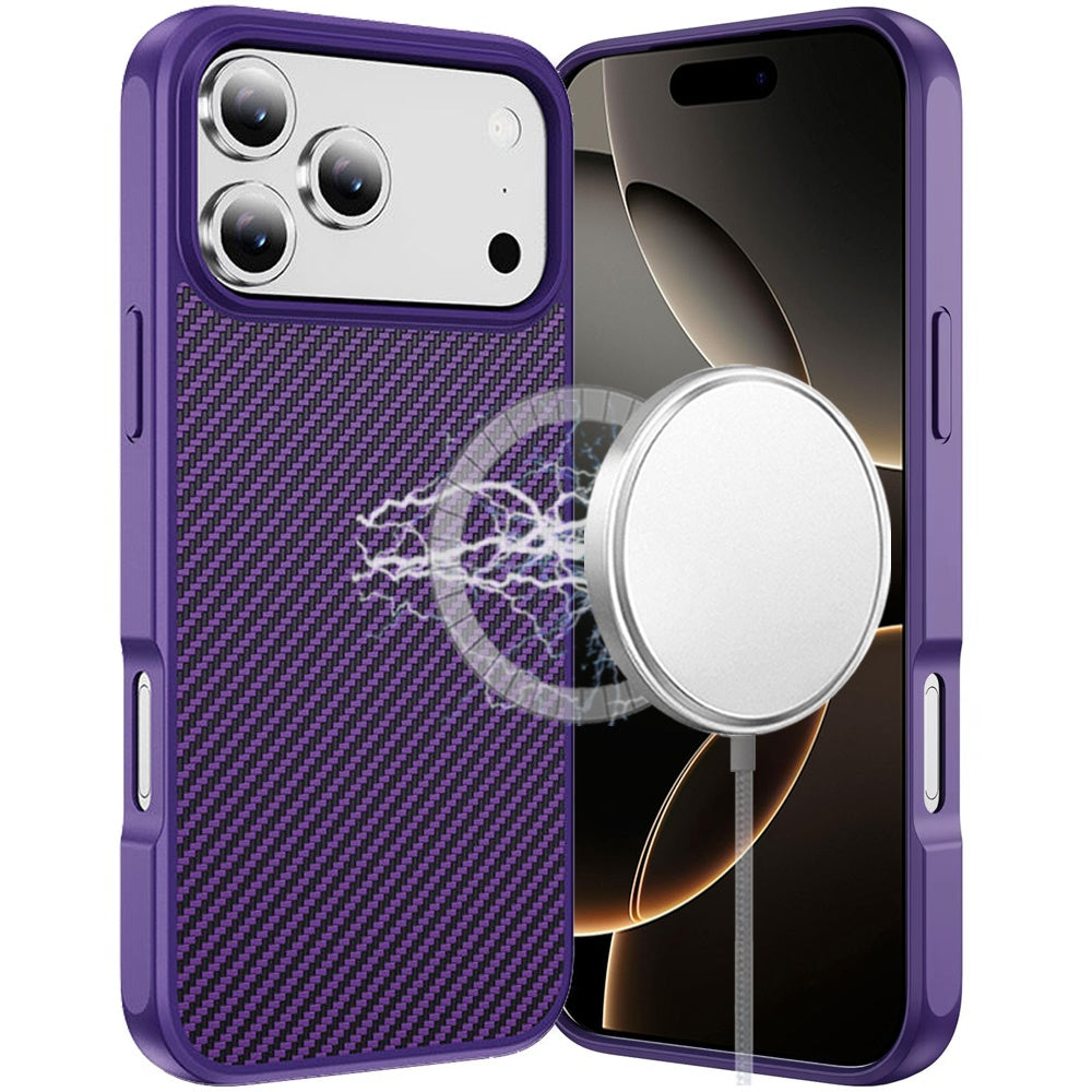 For Apple iPhone 17 Pro Max (6.9") Carbon Fiber Design with Magnetic HQ 2.0mm Thick Hybrid Shockproof Rubber Hard PC Case Cover