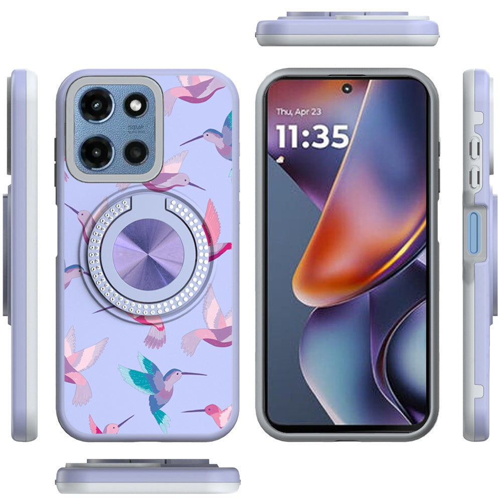 For Motorola Moto G 5G 2026/2025 Pattern Design Hybrid with Invisible Ring Stand & Magnetic Back, Shockproof Protective Grip Case Cover