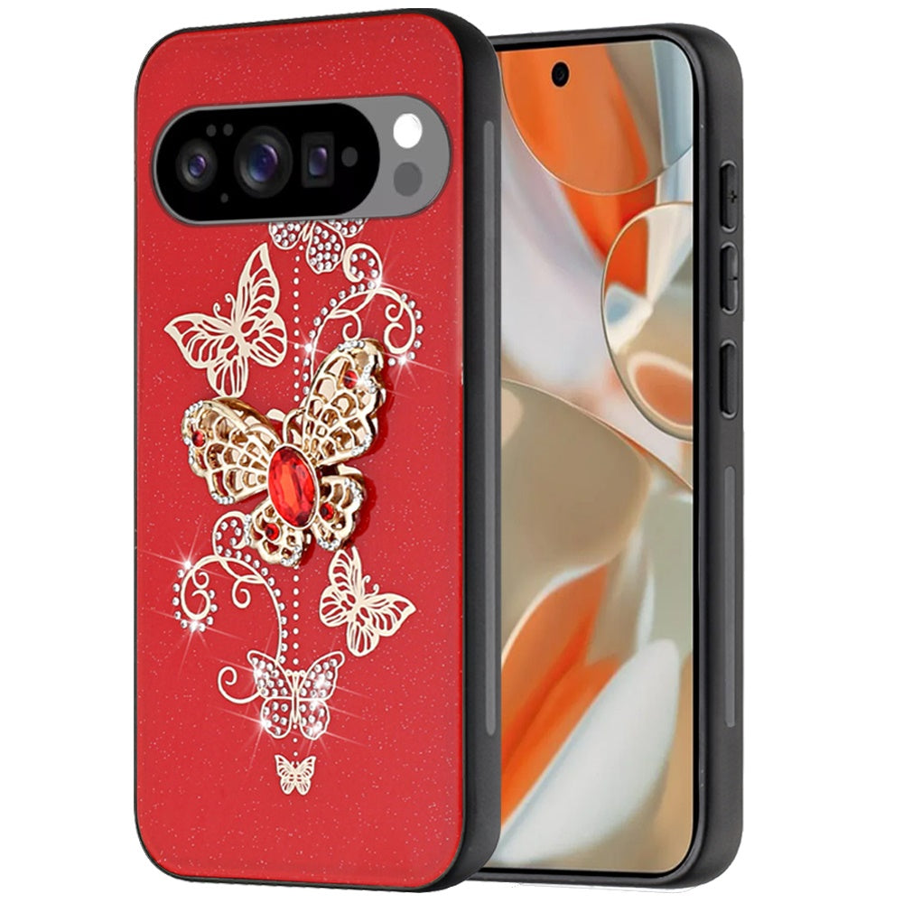 For Google Pixel 10 Pro XL Diamonds 3D Fashion Bling Sparkly Glitter Ornaments Engraving Hybrid with Ring Stand Case Cover
