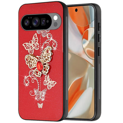 For Google Pixel 10 Pro XL Diamonds 3D Fashion Bling Sparkly Glitter Ornaments Engraving Hybrid with Ring Stand Case Cover