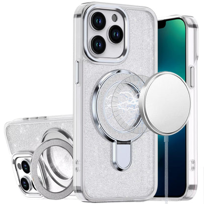 Phone Case for Apple iPhone 13 Pro Max Transparent Glitter Bling Magnetic Ring Stand Shockproof Anti Slip Rotating Grip Protective Hybrid Durable Armor Cover