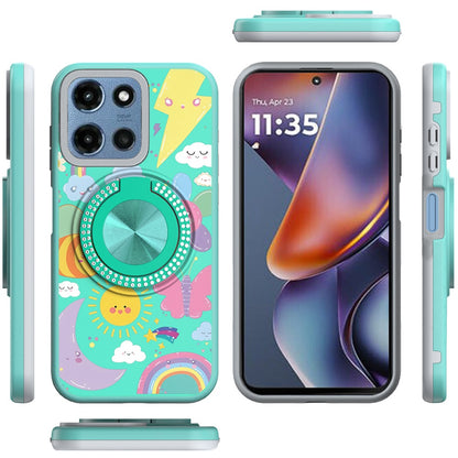 For Motorola Moto G 5G 2026/2025 Pattern Design Hybrid with Invisible Ring Stand & Magnetic Back, Shockproof Protective Grip Case Cover