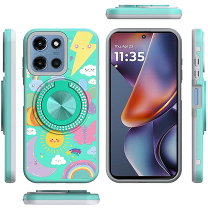 For Motorola Moto G 5G 2026/2025 Pattern Design Hybrid with Invisible Ring Stand & Magnetic Back, Shockproof Protective Grip Case Cover