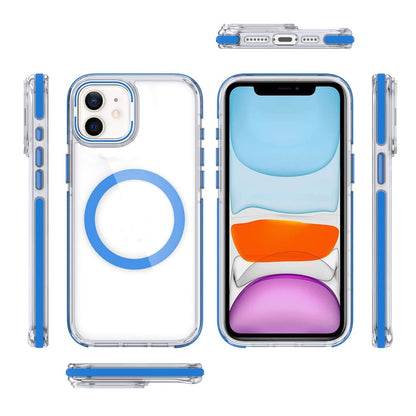 For Samsung Galaxy S21 Hybrid Clear Invisible Camera Bracket Stand [With Magsafe Magnetic Circle] Shockproof Color Frame Case Cover Blue