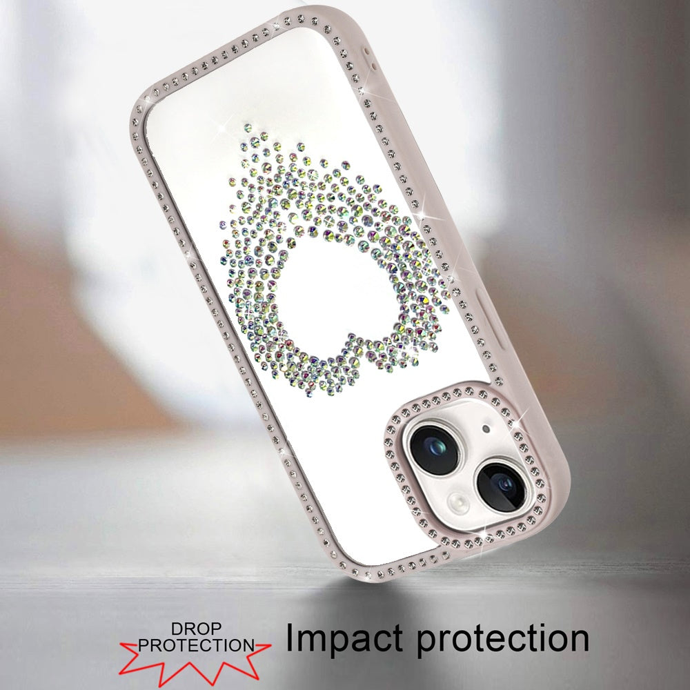 Phone Case for Apple iPhone 14/13 Angel Hearts Glitter Shimmer Diamond Edge Sparkle Hybrid Shockproof AntiSlip Grip Fashion Stylish Protective Bumper Cover Beige