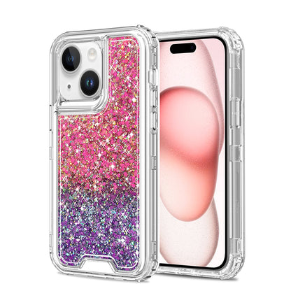 For Samsung Galaxy A26 Epoxy Bling Glitter Sparkly 3-in-1 Transparent Hybrid Full-Body Shockproof PC Bumper Case Cover Hot Pink + Purple