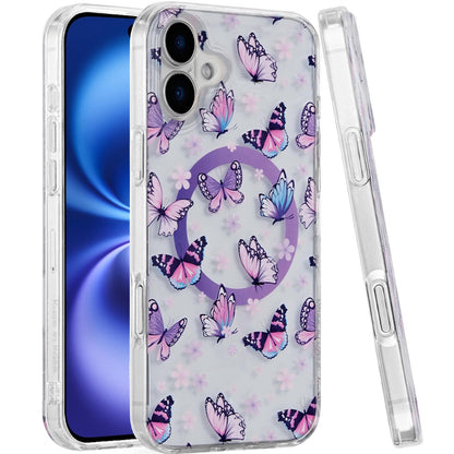 For Apple iPhone 17 AIR Stylish Pattern Fashion IMD Printed Design TPU Double Layer Slim Shockproof with Magnetic Back Case Cover Purple Butterflies