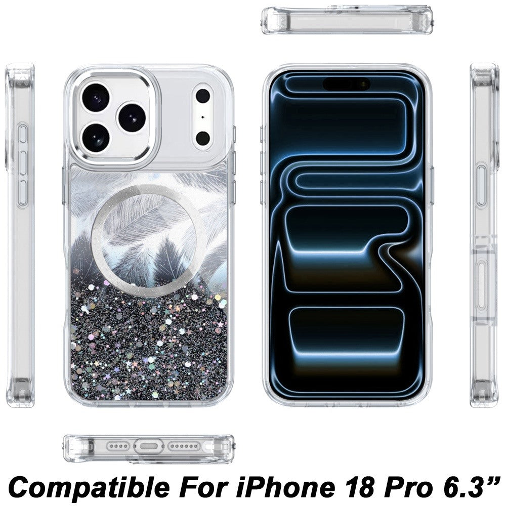 Phone Case for Apple iPhone 18 Pro Magnetic Epoxy Glitter Shimmer Crystal Hybrid Shockproof Slim Grip Anti Scratch Protective Clear Cover
