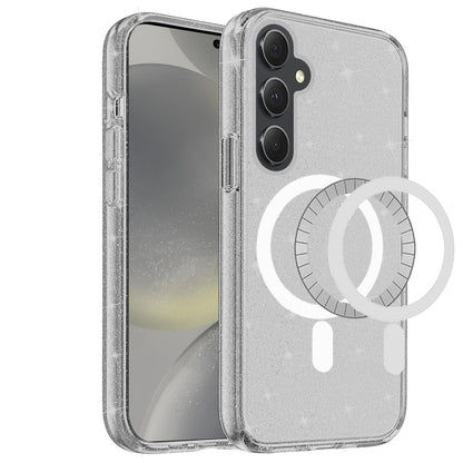 Phone Case for Samsung Galaxy S24 Ultra Glitter Magnetic Transparent Shockproof Hybrid TPU Thick 3mm Grip Durable Camera Protection Anti-Slip Cover Gray