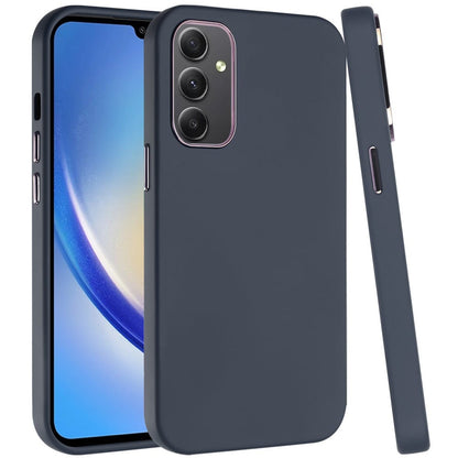 For Samsung Galaxy A15 5G Slim Classic Hybrid Around Rubber Gummy Gel Slick Hard PC Silicone TPU Chromed Button Case Cover Black