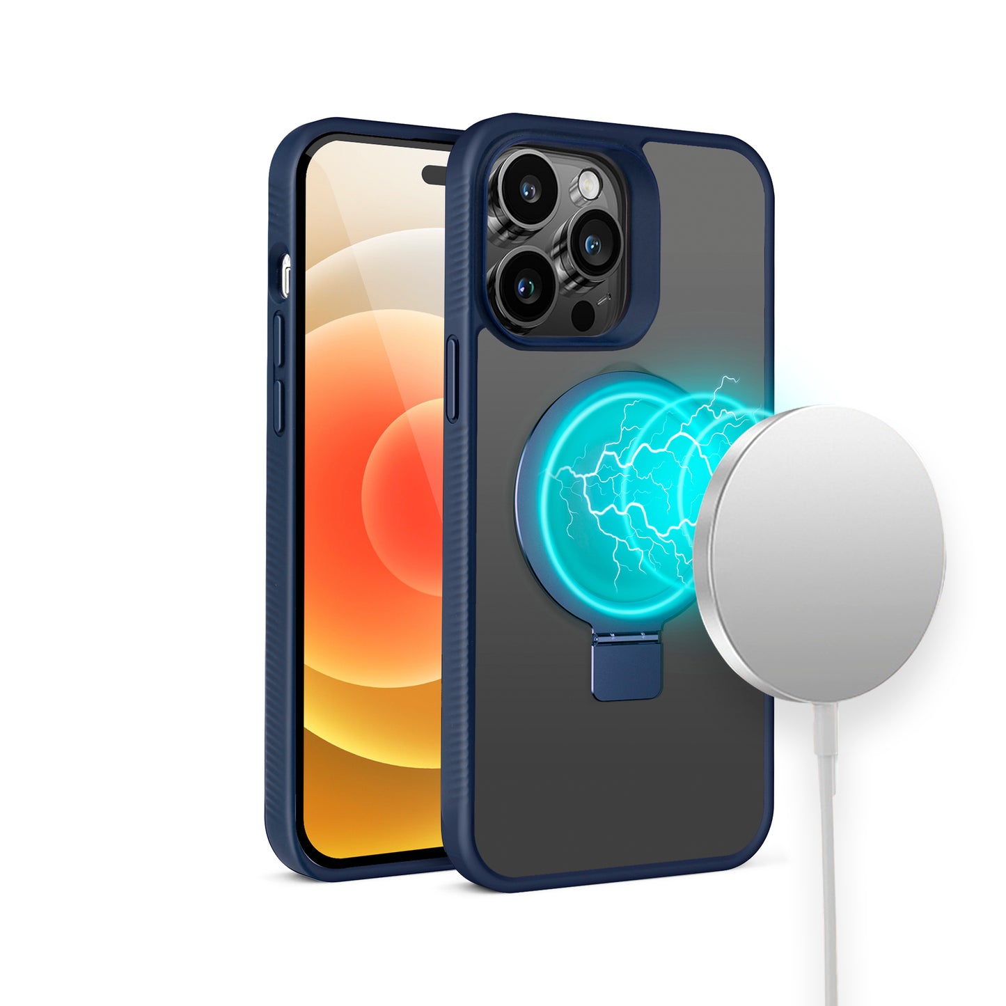 For Samsung Galaxy S26 Ultra Magnetic Circle Kickstand with MagSafe Compatibility, Matte Skin, Rugged Bumper, and Ring Holder Case Cover Blue