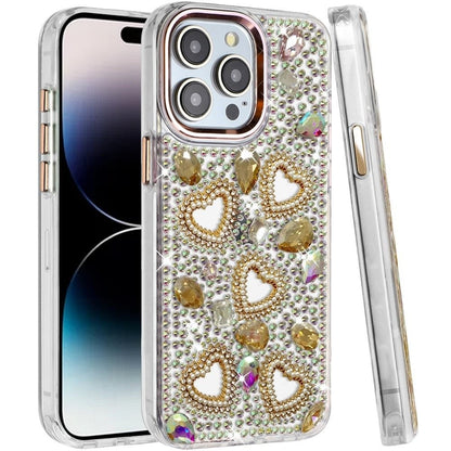 Phone Case for Apple iPhone 14 Pro Max Luxury Crystal Heart Rhinestone Diamond Bling Shockproof Hybrid Glitter Protective Stylish Durable Grip Cover