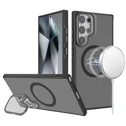 For Samsung Galaxy S23 Ultra Tough HQ Hybrid Case with Aluminum Frame Camera Stand, Compatible with MagSafe, Translucent Matte Shockproof Case Cover