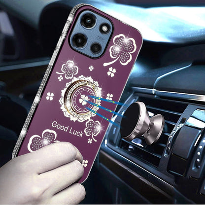 Phone Case for Motorola Moto G 5G 2026/ Moto G 5G 2025 Glitter Diamond Ring Stand Sparkle Rhinestone Edge AntiSlip Kickstand Luxury Fashion Bumper Shockproof Cover Purple