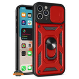 For Apple iPhone 15 Pro (6.1") Built in Sliding Camera Lens Protection & Finger Ring Stand Holder Hybrid Shockproof  Phone Case Cover
