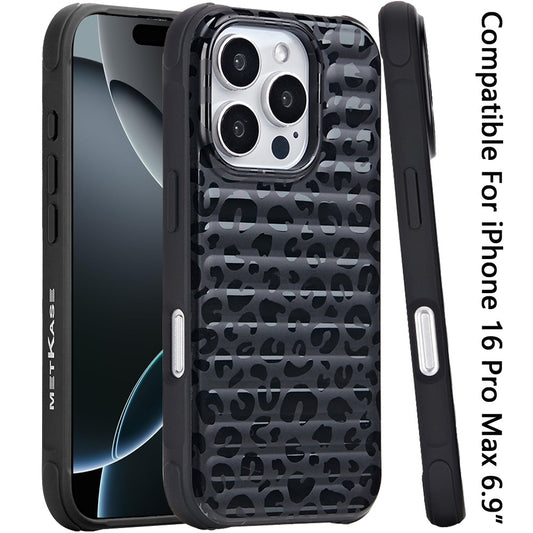 For Apple iPhone 16 Pro Chrome Leopard Magnetic Hybrid Shockproof Protection Design Secure Grip Stylish Durable Finish Case Cover Black Leopard