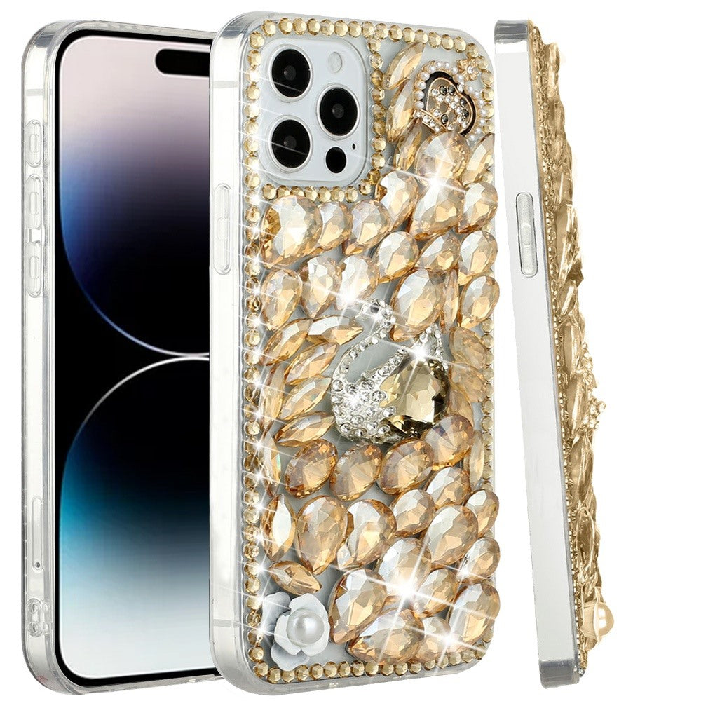 Phone Case for Apple iPhone 14 Pro Max Luxury Full Diamond Glitter 3D Floral Ornament Hybrid Shockproof Stylish Rhinestone Designer Protective Elegant Cover