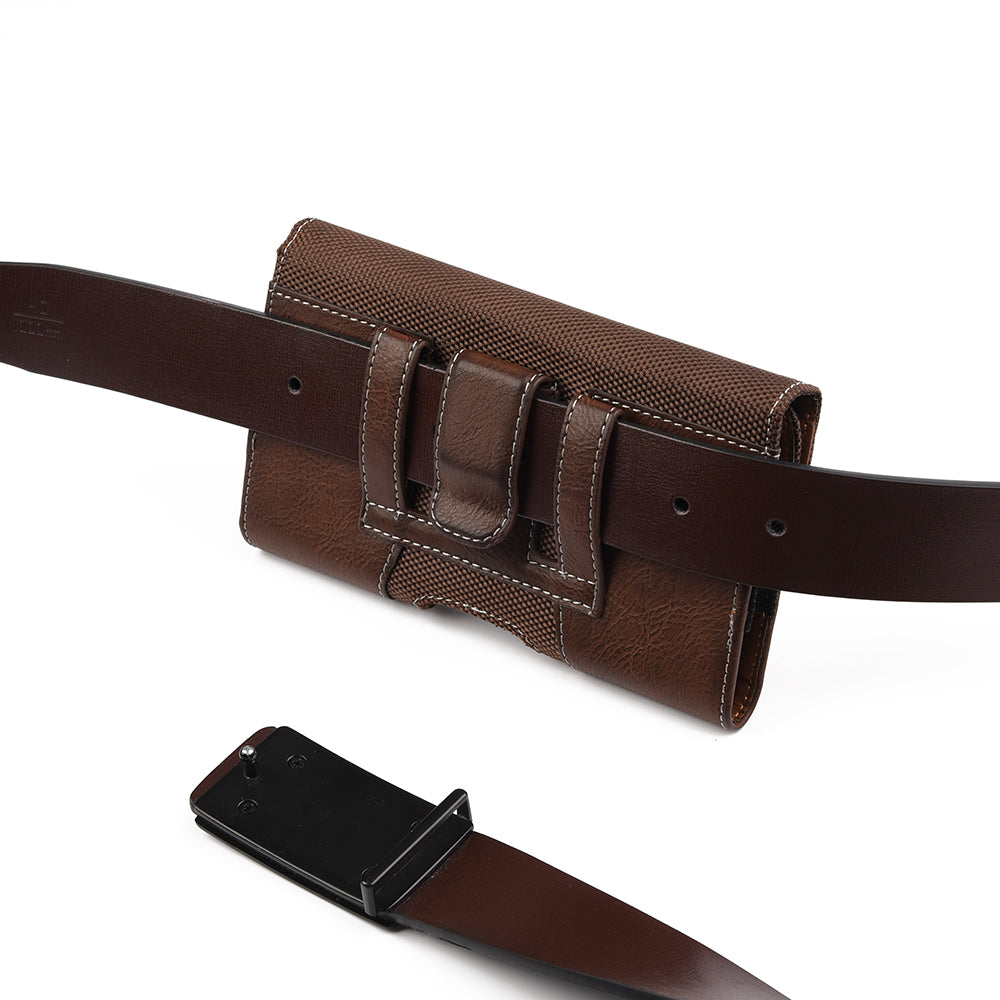 For Apple iPhone 16 Pro (6.3") Horizontal Universal Pouch Case PU Leather Cell Phone Holster with Belt Clip and Card Slot Pocket Cover (Size 6.3") [Brown]