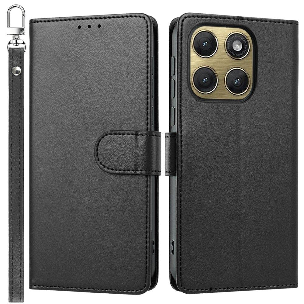 Phone Case for Motorola Edge 2026 Leather Wallet Folio Credit Card Holder with Magnetic Closure Wrist Strap Classic Flip Design Storage Slots Cover