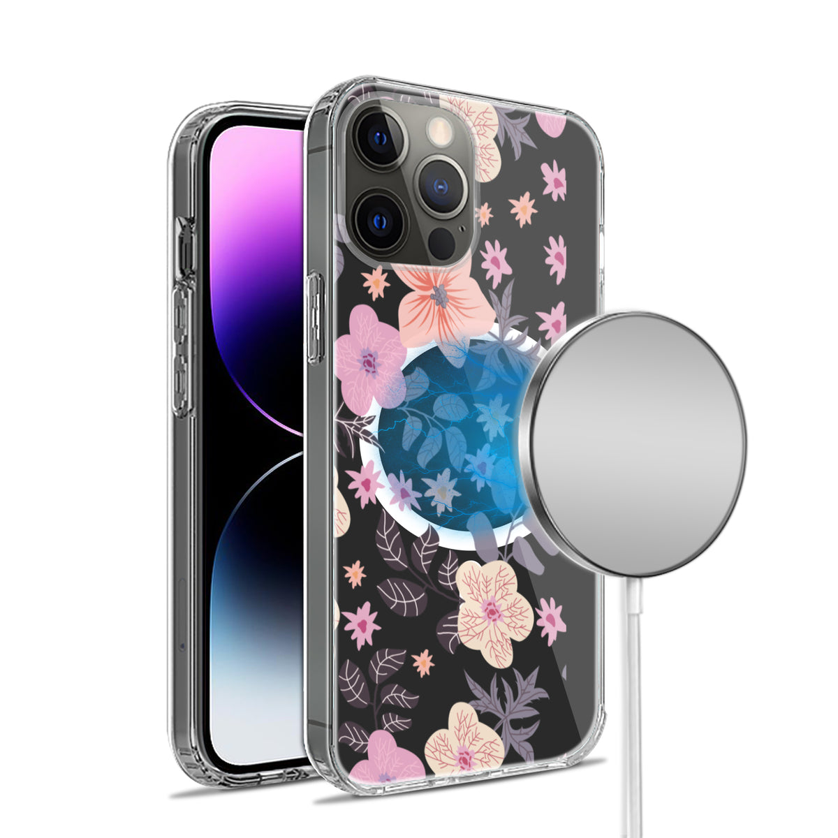 For Apple iPhone 16 Plus (6.7") Hybrid Flower Design Stylish Fashion Thick Hard MagSafe Compatible Shockproof Case Cover