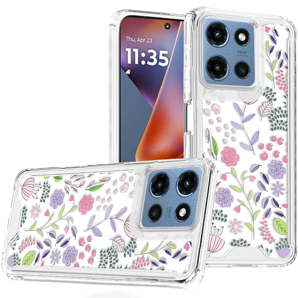 Phone Case for Motorola Moto G Play 5G 2026/ 5G 2025/ 5G2026 Beautiful Floral TPU Shockproof Hybrid Rubber PC Slim Lightweight Protective Designer Pattern Cover Purple and Green Wildflowers