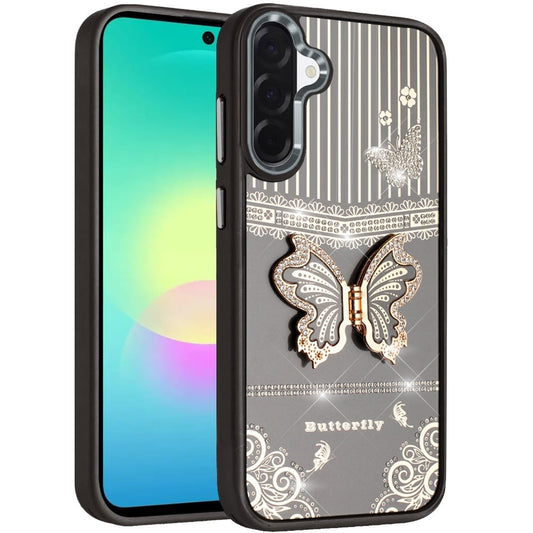 Phone Case for Samsung Galaxy A27 Glitter Bling Butterfly Stand Metallic Edge Hybrid Shockproof Grip Durable Camera Protection Stylish Design Cover
