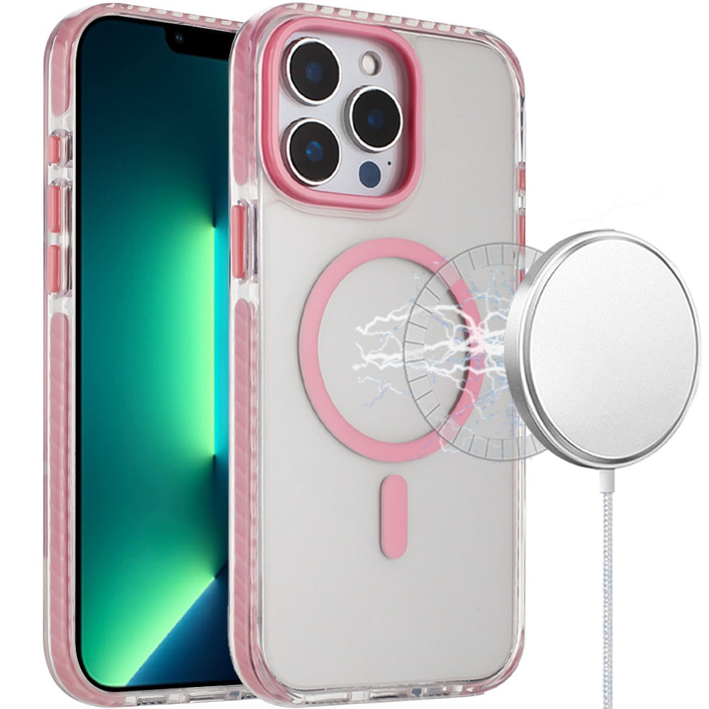 For iPhone 16 Pro Max Transparent Hybrid with Color-Matched Magnetic Circle, Rubber TPU Frame Hard PC Shockproof Case Cover