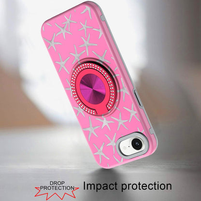 For Apple iPhone 14 /13 Pattern Design Hybrid with Invisible Ring Stand & Magnetic Back, Shockproof Protective Grip Case Cover