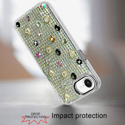 Phone Case for Apple iPhone 17E /16E /SE4 Chrome Fashion Hybrid Bling Diamond Heart Rhinestone Decorative Stones Sparkling Embellished Design Cover