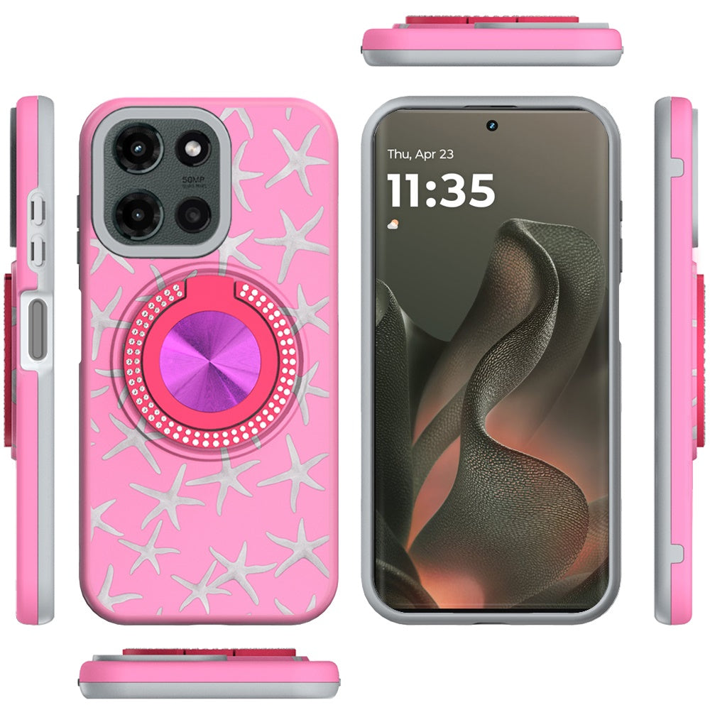 For Motorola Moto G Stylus 5G 2025 Pattern Design Hybrid with Invisible Ring Stand & Magnetic Back, Shockproof Protective Grip Case Cover